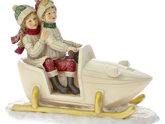 Διακοσμητικό με παιδάκια σε snowmobile από πολυρεζίνη 18x10x14 εκ