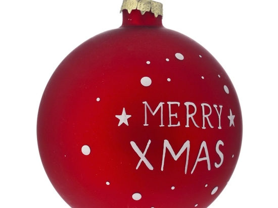 Merry Christmas κόκκινη γυάλινη μπάλα σετ των τεσσάρων 10 εκ