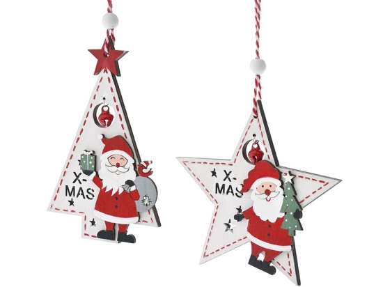 Χριστουγεννιάτικα ξύλινα στολίδια X-MAS σε λευκό χρώμα σετ δώδεκα τεμαχίων 10x11 εκ