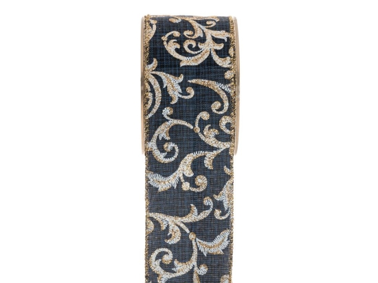 Strass Garland χριστουγεννιάτικη κορδέλα σε μπλε χρώμα με χρυσές λεπτομέρειες 6.7x900 εκ