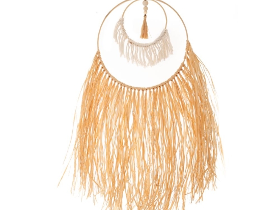 Boho διακοσμητικό κρεμαστό μακραμέ από φύλλα φοίνικα Raffia 30x72 εκ