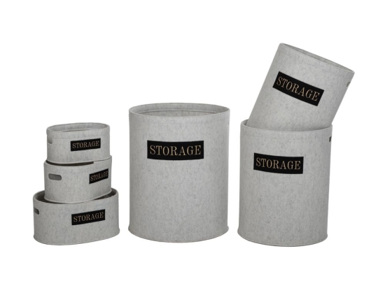 Τσόχινα στρογγυλά καλάθια Storage σε γκρι χρώμα σετ 6 τεμαχίων