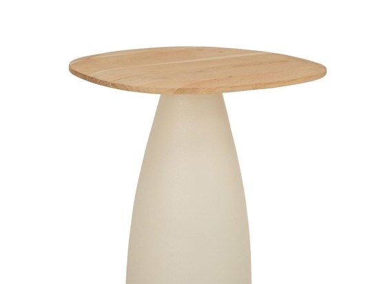 Mushroom βοηθητικό τραπεζάκι σαλονιού με μεταλλική λευκή βάση και επιφάνεια από ξύλο ακακίας 65x58x45 εκ