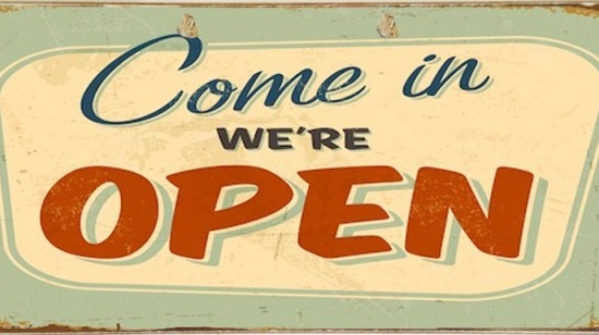 Ρετρό πίνακας χειροποίητος we are open 26x13 εκ