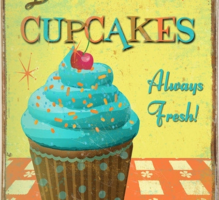 Ρετρό πίνακας χειροποίητος delicious cupcakes