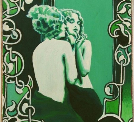 Green woman ξύλινος vintage πίνακας
