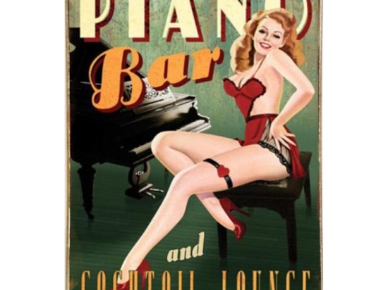 Bar girl ξύλινος vintage πίνακας