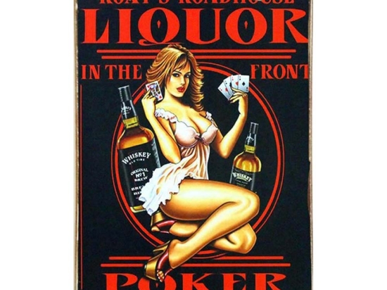 Poker pin up girl ξύλινος vintage πίνακας