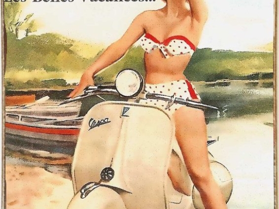 Vespa pinup girl holiday ξύλινος πίνακας χειροποίητος