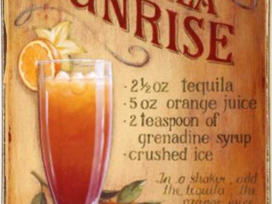 Tequila sunrise ξύλινος  πίνακας χειροποίητος