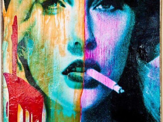 Cigarette woman ξύλινος πίνακας χειροποίητος