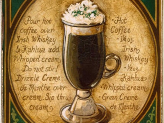 Irish coffee ξύλινος πίνακας χειροποίητος