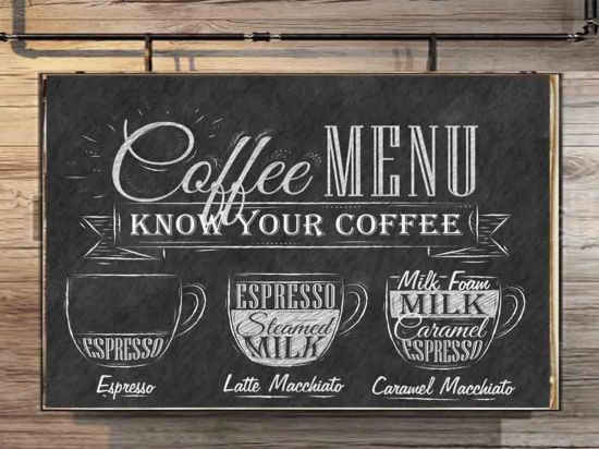 Coffee menu ξύλινος χειροποίητος chalkboard like πίνακας