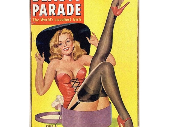 Retro ξύλινο πινακάκι με εξώφυλλο περιοδικού beauty parade pinups