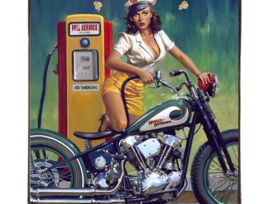 Retro ξύλινο χειροποίητο πινακάκι Harley pin up girl