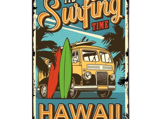 Its surfing time χειροποίητος vintage style πίνακας