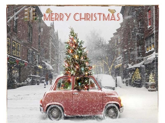 Christmas car vintage Χριστουγεννιάτικο ξύλινο πινακάκι