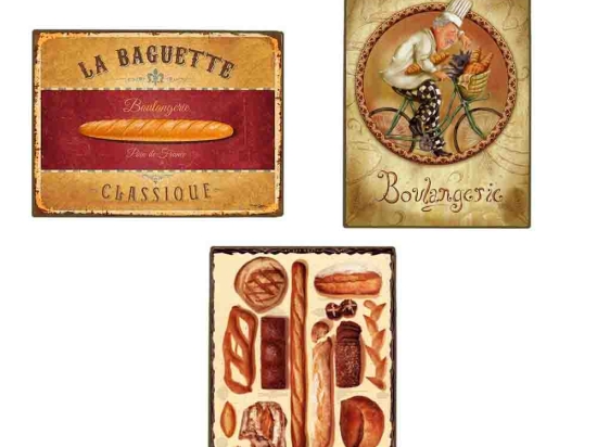 Boulangerie σετ τριών τεμαχίων από ξύλινους χειροποίητους πίνακες