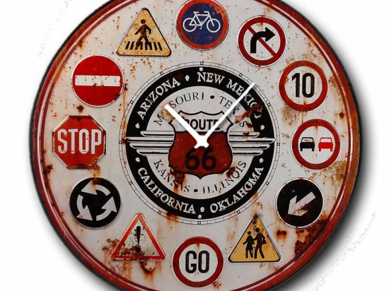 Route 66 ρολόι τοίχου ξύλινο χειροποίητο στρογγυλό