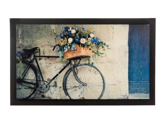 Romantic bike χειροποίητος ξύλινος πίνακας με πλαίσιο σε μαύρο χρώμα 114x68 εκ