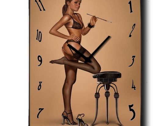 Pin up girl ρολόι τοίχου ξύλινο χειροποίητο 48x64 εκ