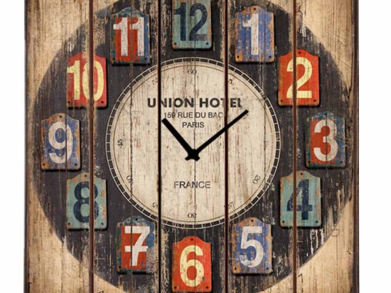 Vintage ξύλινο ρολόι τοίχου τετράγωνο Union Hotel
