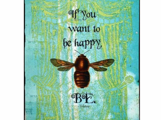 Πίνακας χειροποίητος bee happy 20x25 εκ