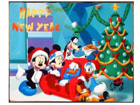 Xειροποίητο Χριστουγεννιάτικο ταμπελάκι happy New Year ήρωες cartoon 25x20 εκ