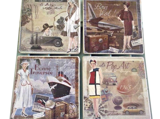 Σουβέρ χειροποίητα σετ 4 τεμάχια με vintage εικόνες