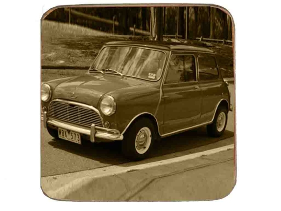 Σουβέρ ξύλινo χειροποίητo Mini Cooper retro