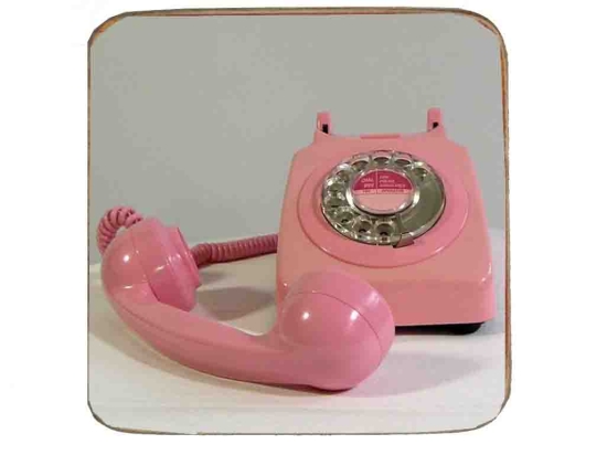 Σουβέρ ξύλινo χειροποίητo pink retro phone