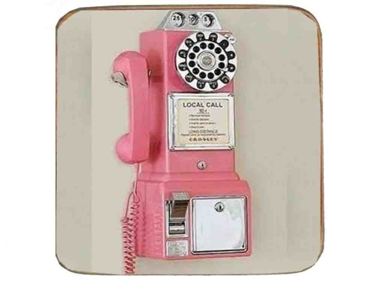 Σουβέρ ξύλινo χειροποίητo retro phone pink