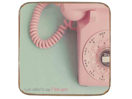 Σουβέρ ξύλινo χειροποίητo pink phone I love you