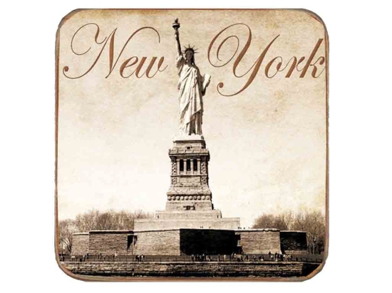 Σουβέρ ξύλινo χειροποίητo New York statue of liberty