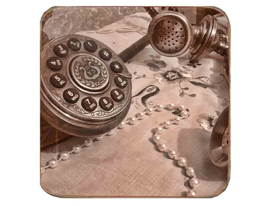 Σουβέρ ξύλινo χειροποίητo retro telephones