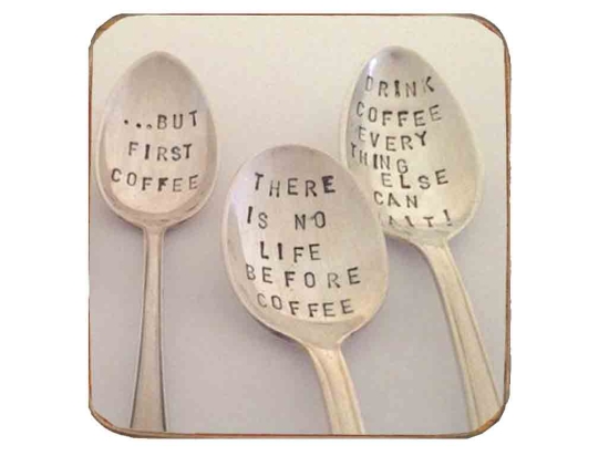 Σουβέρ ξύλινo χειροποίητo spoons and coffee