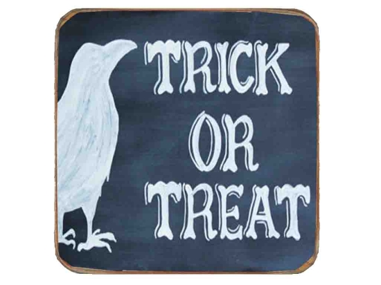 Halloween trick or treat ξύλινο χειροποίητο σουβέρ