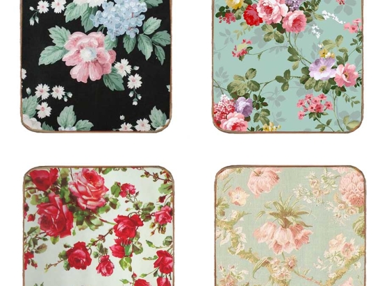 Σουβέρ ξύλινα χειροποίητα floral σετ 4 τεμάχια