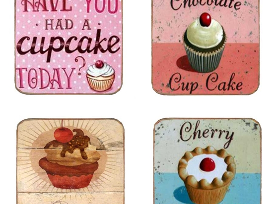 Σουβέρ ξύλινα χειροποίητα cupcakes σετ 4 τεμάχια
