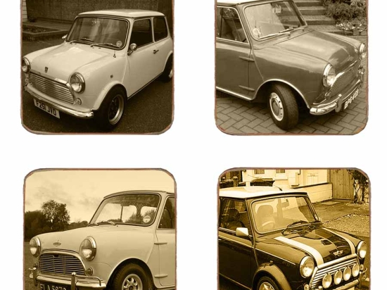 Σουβέρ ξύλινα χειροποίητα Mini Cooper σετ 4 τεμάχια
