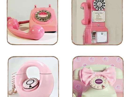 Σουβέρ ξύλινα χειροποίητα telephone σετ 4 τεμάχια