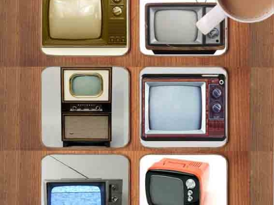 Σουβέρ ξύλινα χειροποίητα retro tv σετ 6 τεμάχια