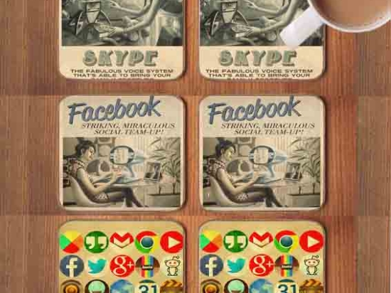 Σουβέρ ξύλινα χειροποίητα Facebook σετ 6 τεμάχια