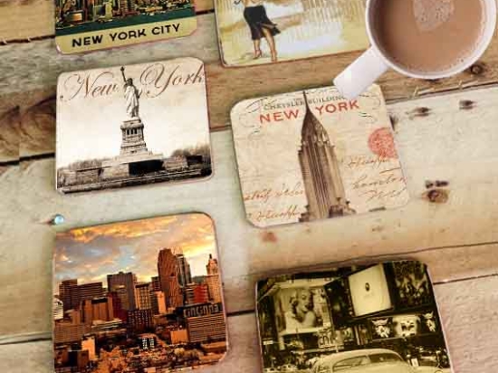 Σουβέρ ξύλινα χειροποίητα New York σετ 6 τεμάχια