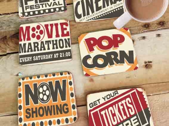 Σουβέρ ξύλινα χειροποίητα movies cinema σετ έξι τεμαχίων