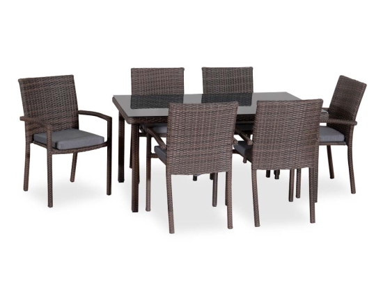 Rattan τραπεζαρία σετ επτά τεμαχίων με μεταλλικό σκελετό 