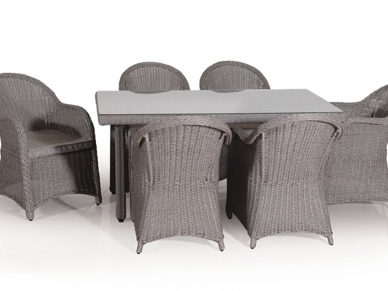 Rattan τραπεζαρία κήπου σετ επτά τεμαχίων με σκελετό από αλουμίνιο