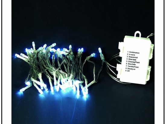 50 Led λαμπάκια μπαταρίας με 8 προγράμματα διάφανο καλώδιο και ψυχρό λευκό φως 3.75μ