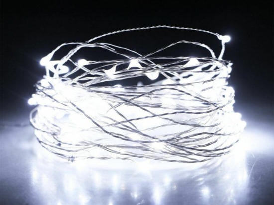 200 Led λαμπάκια μπαταρίας με χάλκινο καλώδιο και ψυχρό λευκό φως 20μ