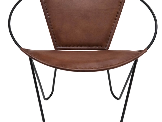 Dalton lounge πολυθρόνα με μεταλλική βάση και δερμάτινο κάθισμα σε καφέ χρώμα 77x67x77 εκ